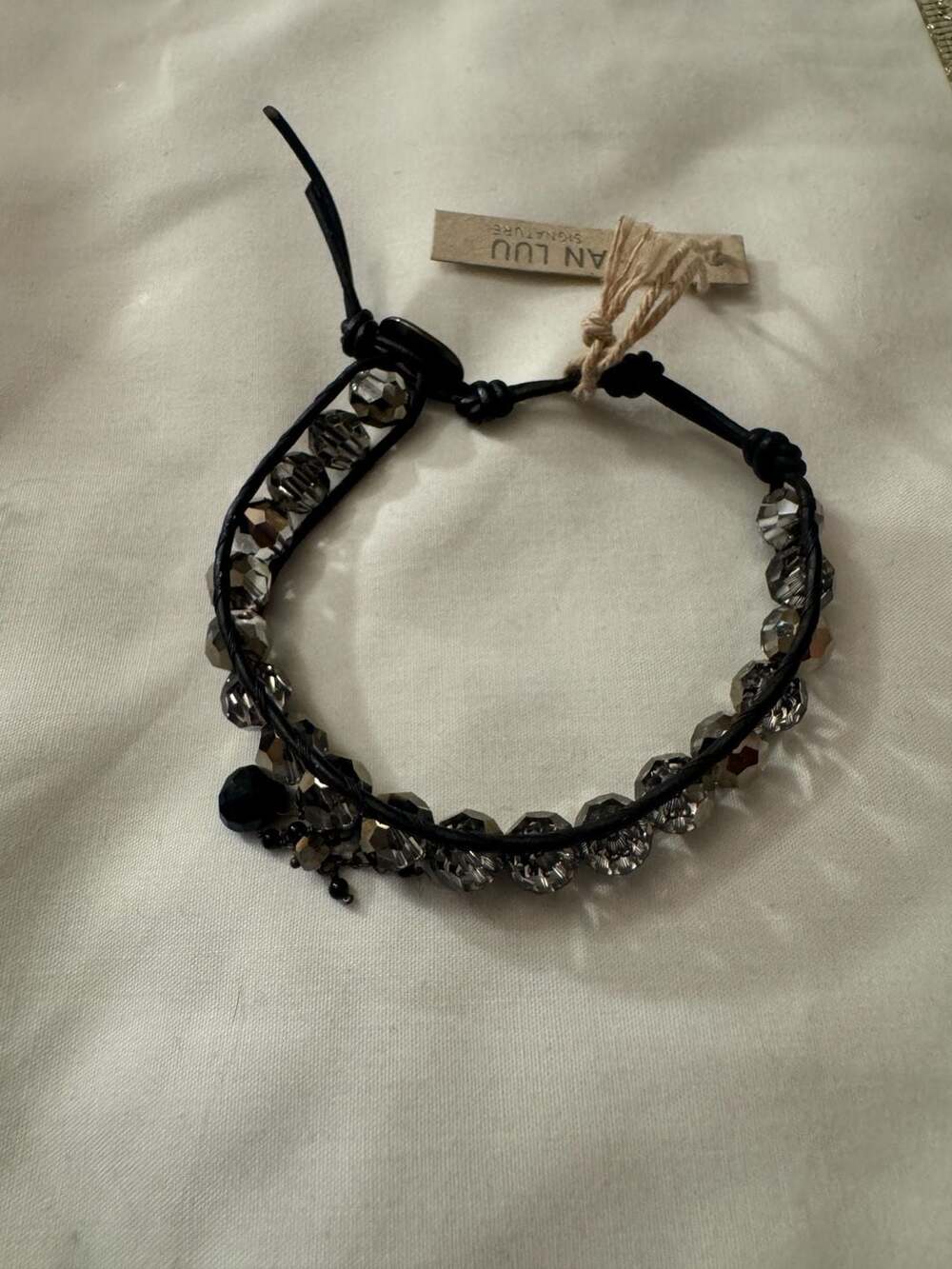 Chan Luu Smoky Faceted Crystal Beaded Leather Wrap Bracelet